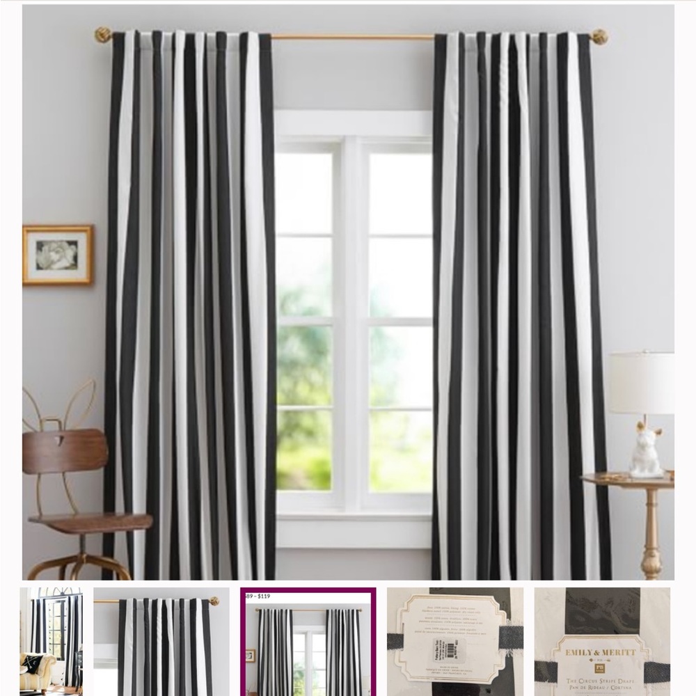 Pottery barn window curtains black and white striped gently used